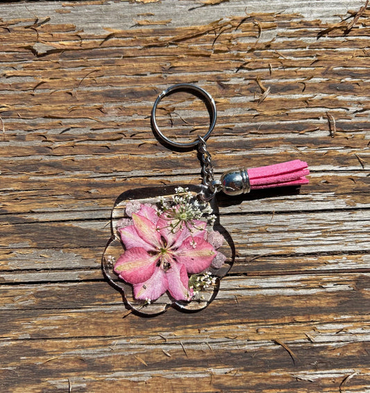 The Jacqueline - Pressed Floral Paw Print Key Chain
